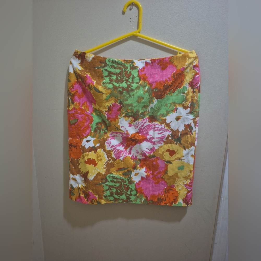Talbots Yellow Pink Mini Pencil Skirt Casual